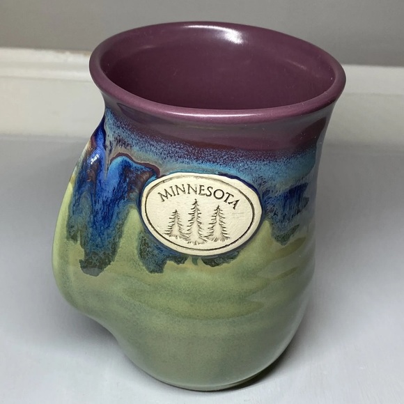 Neher Pottery Hand Warmer Mug Drip Glazed Minnesota Cup, Signed 2012 Blue Purple - Picture 5 of 11